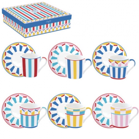 Coffret 6 Tasses à Cafe en Porcelaine - GEOCROMIA