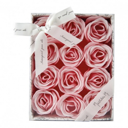 Coffret de 12 roses de savon roses et blanches Parfum \ Rose\ 