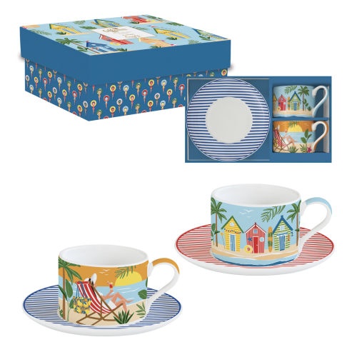 Coffret de 2 Tasses � Th� 24 cl en Porcelaine - A LA PLAGE