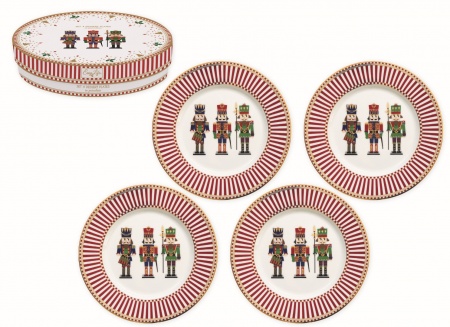 COFFRET DE 4 ASSIETTES A DESSERT - EN PORCELAINE - D19CM - NUTCRACKER