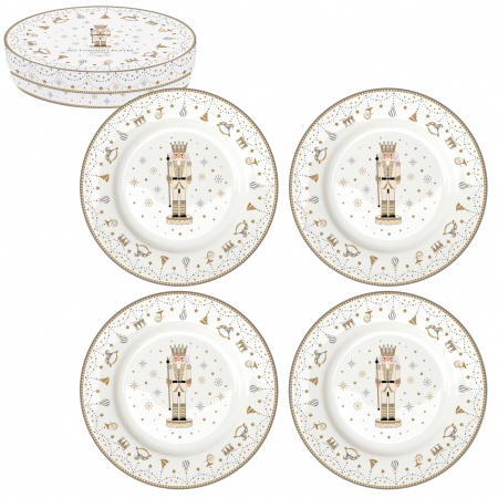 COFFRET DE 4 ASSIETTES A DESSERT - EN PORCELAINE - D19CM -ROYAL NUTCRACKER