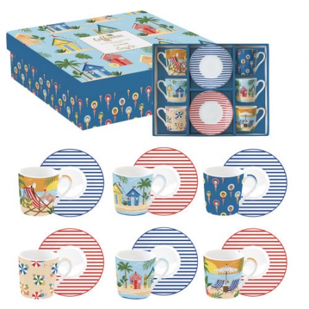 Coffret de 6 Tasses À Café en Porcelaine -  A LA PLAGE