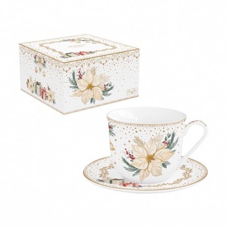 COFFRET DEJEUNER (TASSE + SOUCOUPE) - EN PORCELAINE - 37 cl - WHITE ELEGANCE
