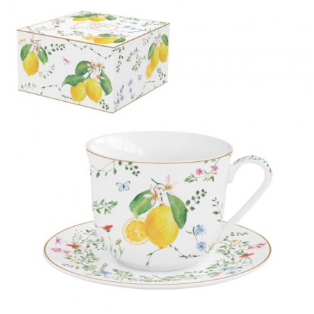 COFFRET DEJEUNER 40CL EN PORCELAINE FLEURS ET CITRONS