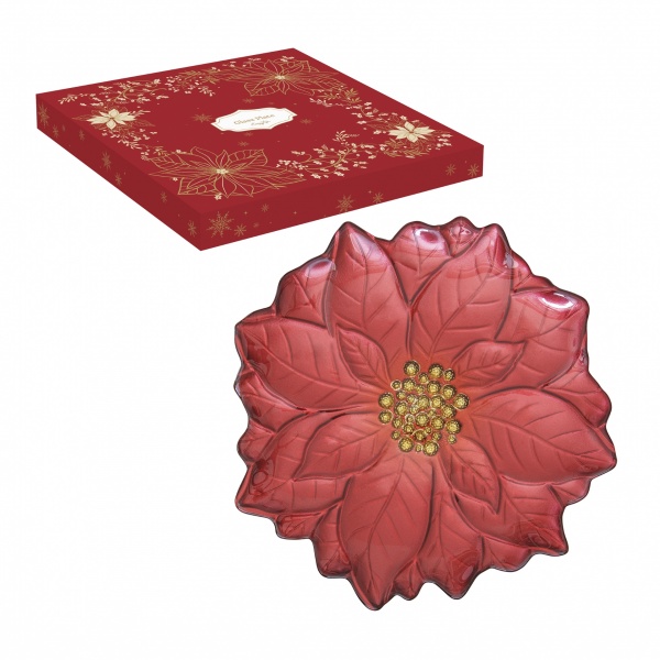 COFFRET PLAT DE SERVICE - �31cm - EN VERRE ROUGE ET OR
