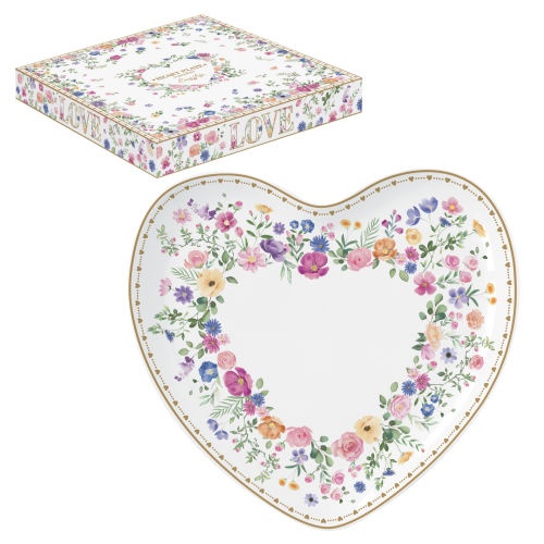 Coffret plat en porcelaine en forme de c?\ ur  20x19 cm - MON AMOUR