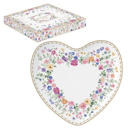 Coffret plat en porcelaine en forme de c?\ ur  20x19 cm - MON AMOUR