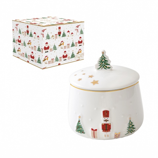 COFFRET POT A SUCRE -  EN PORCELAINE - �9cm H11,5cm - LET IT SNOW
