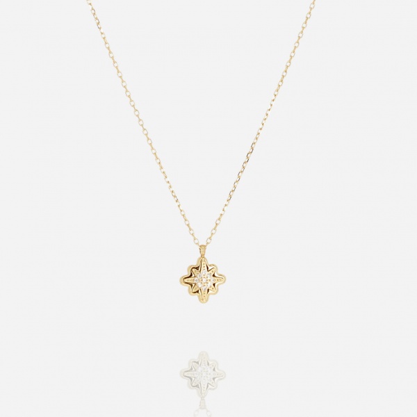 COLLIER-Acilia-ACIER DORE-38+5cm-zirconium sertis