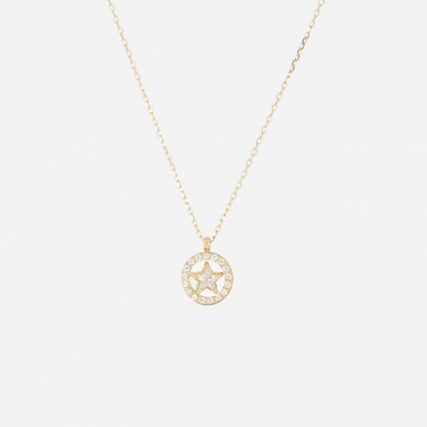 COLLIER-Alveria-ACIER DORE-38+5cm-zirconium sertis
