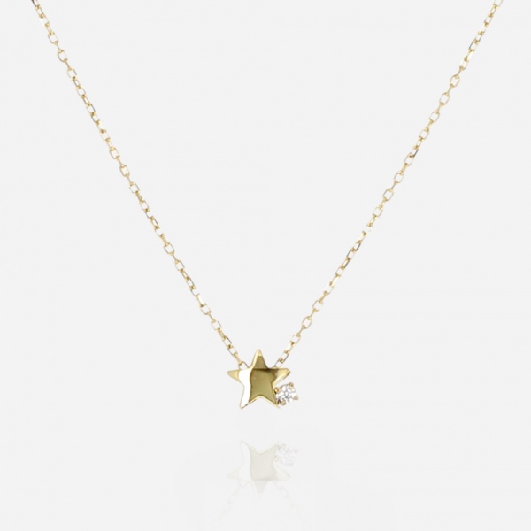 COLLIER Astral ACIER DORE zirconium sertis 38+5cm
