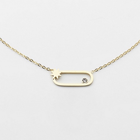 COLLIER Atoll ACIER DORE zirconium 38+5cm