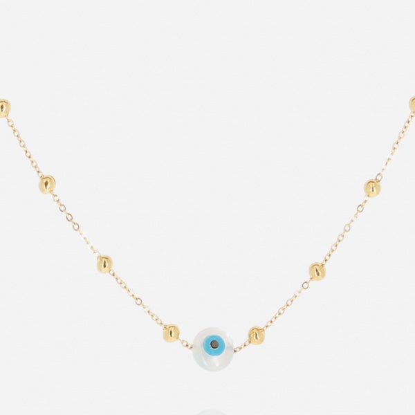 COLLIER Auge ACIER DORE nacre blanche 38+5cm