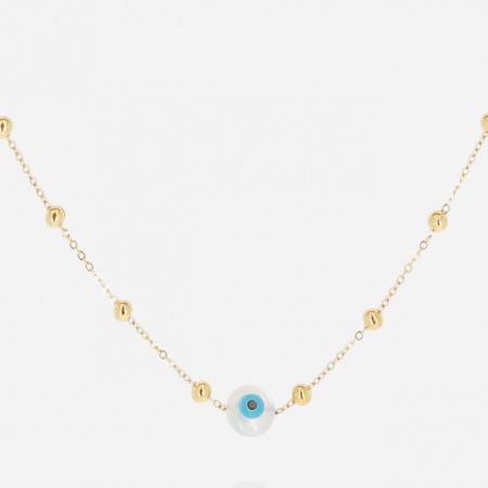 COLLIER Auge ACIER DORE nacre blanche 38+5cm