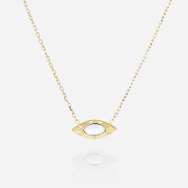 COLLIER Ausar ACIER DORE nacre blanche 38+5cm
