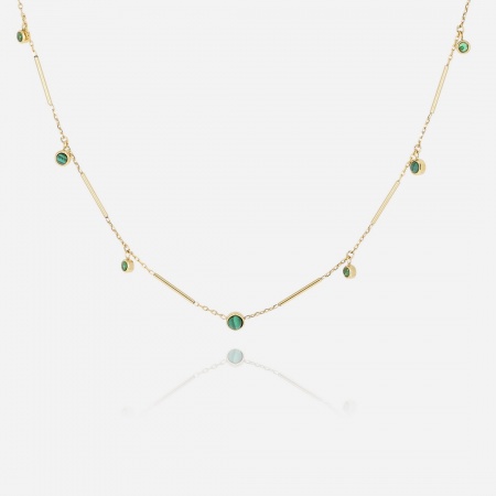 COLLIER CHOKER-ACIER DORE-Malachite-36+2+5cm