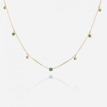 COLLIER CHOKER-ACIER DORE-Malachite-36+2+5cm