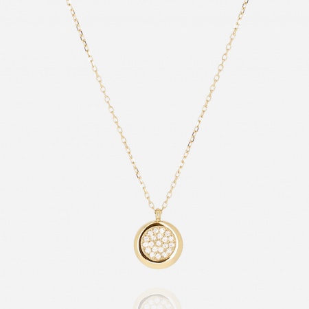 COLLIER-COURT-ACIER DORE-38+5cm-zirconium sertis