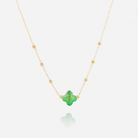 COLLIER COURT-ACIER DORE-Aventurine-38cm+5