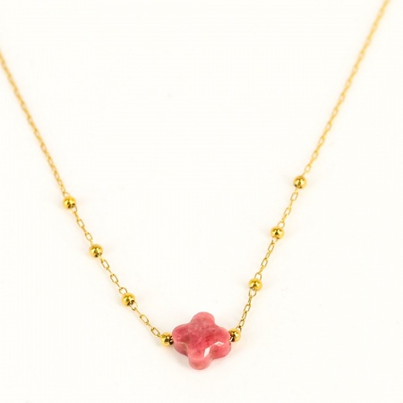 COLLIER COURT ACIER DORE FUSHIA 38CM+5 agate fushia