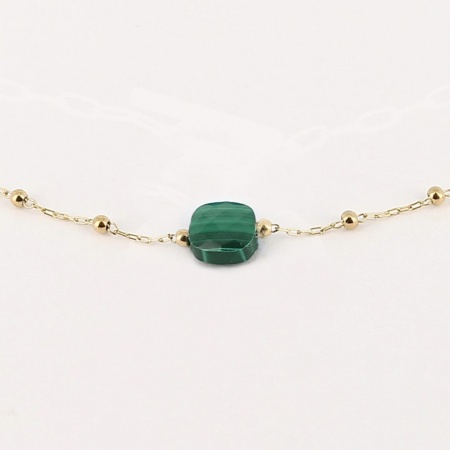 COLLIER COURT-ACIER DORE-Malachite-38+5cm