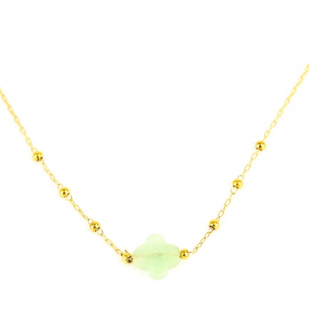 COLLIER COURT ACIER DORE VERT CLAIR 38CM+5 aventurine