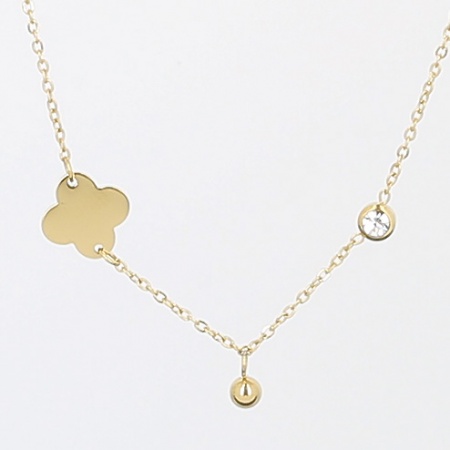 COLLIER COURT ACIER DORE zirconium 38+5cm