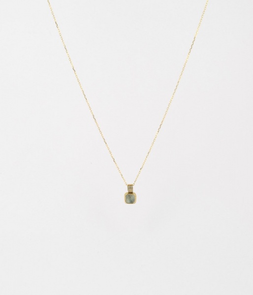 COLLIER-Esteli-ACIER DORE-nacre grise-38+5cm p:7x12.5mm