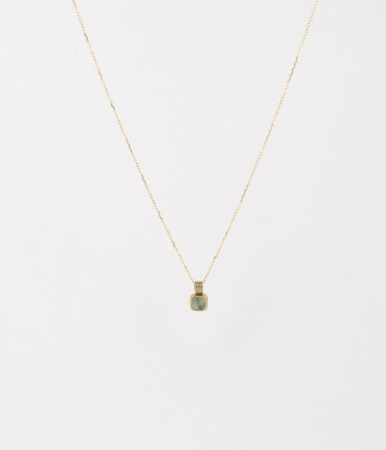 COLLIER-Esteli-ACIER DORE-nacre grise-38+5cm p:7x12.5mm
