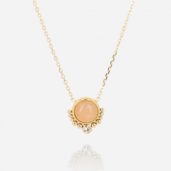 COLLIER Fang ACIER DORE pierre de soleil 38+5cm p:12mm