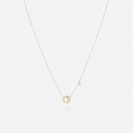 COLLIER Gemme ACIER DORE nacre blanche 38+5cm