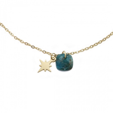 COLLIER Manureva ACIER DORE apatite 38+5cm