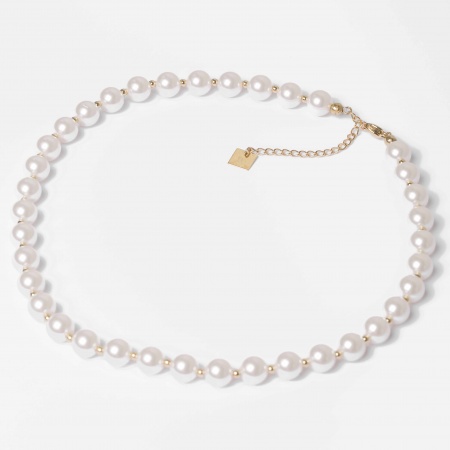 COLLIER Marla ACIER DORE perle nacre 42+5cm p:8 mm