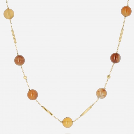 COLLIER MEDIUM-ACIER DORE-Agate-Perle nacre-40+5cm