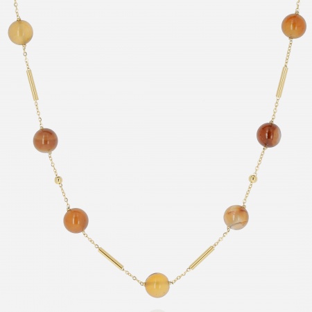 COLLIER MEDIUM-ACIER DORE-Agate-Perle nacre-40+5cm