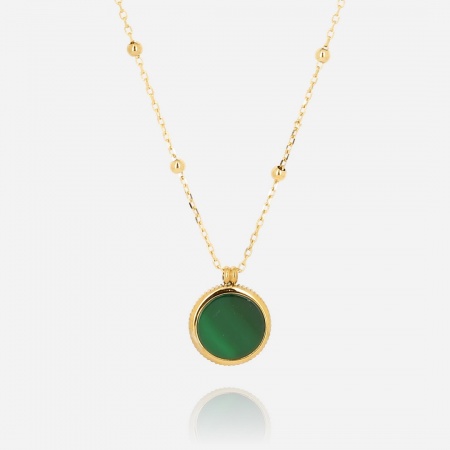 COLLIER MEDIUM-ACIER DORE-Aventurine-50+5cm p:15mm