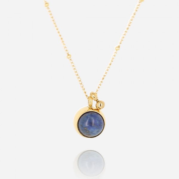 COLLIER MEDIUM-ACIER DORE-Lapis lazuli-45+5cm
