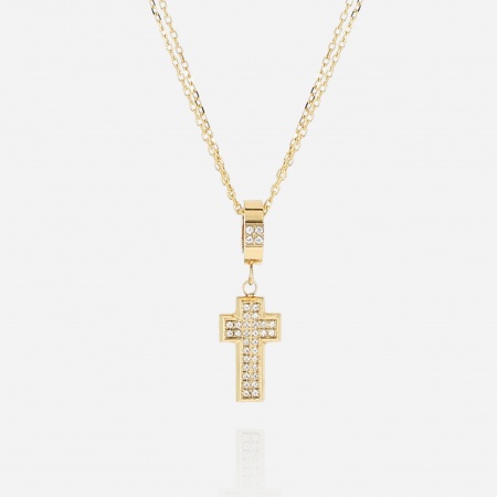 COLLIER MEDIUM-ACIER DORE-Zirconium sertis-45+5cm L: 3cm