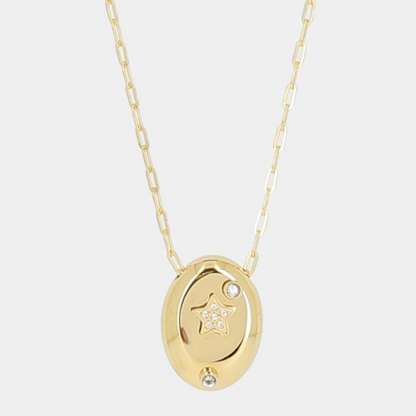 COLLIER MEDIUM-ACIER DORE-Zirconium sertis-55+5cm D/:15.7x21mm