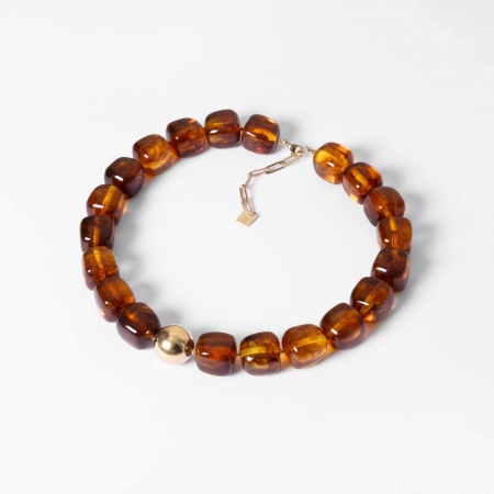 COLLIER-Oedipe-ACIER DORE-resine-40+5cm