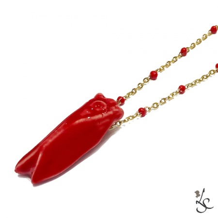 collier Ras de coup cigale rouge
