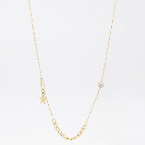 COLLIER SIMPLE-ACIER DORE-Zirconium-38+5cm d:7mm