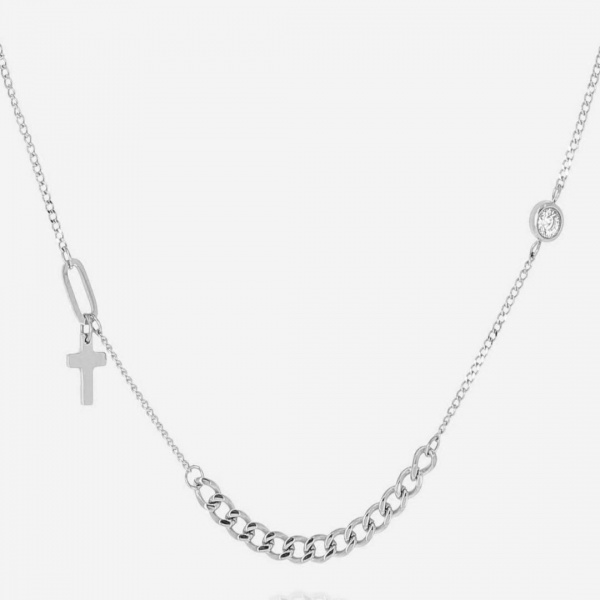COLLIER SIMPLE-ACIER-Zirconium-38+5cm d:5x7mm