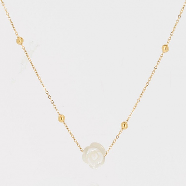 COLLIER Soen ACIER DORE nacre blanche 38+5cm