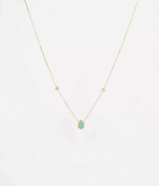 COLLIER Tux ACIER DORE turquoise-zirconium 38+5cm