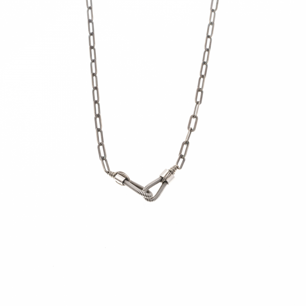 COLLIER YOU AND ME EN CORDE DE BASSE SUR CHAINE RECTANGULAIRE ARGENT VIEILLI - Homme