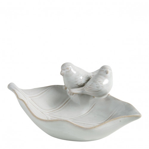 Coupelle Duo d\'oiseaux en Gr�s Blanc