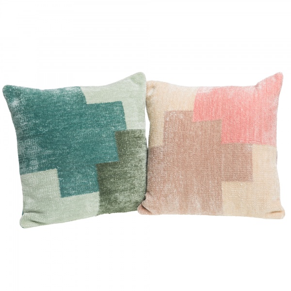 COUSSIN FAUX UNI 45X45 vert/bleu
