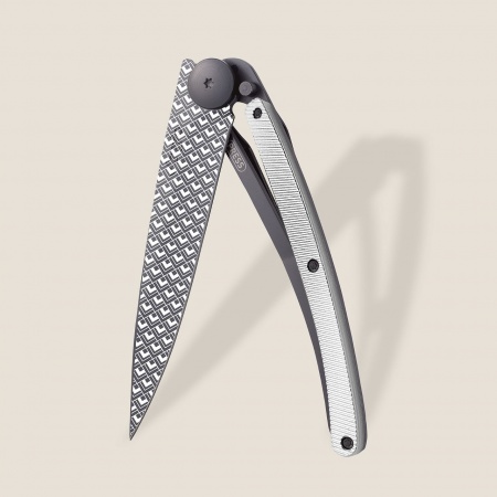 Couteau Deejo 37g - Lame Black - Manche  Aluminium Gris Clair -  Quadratique