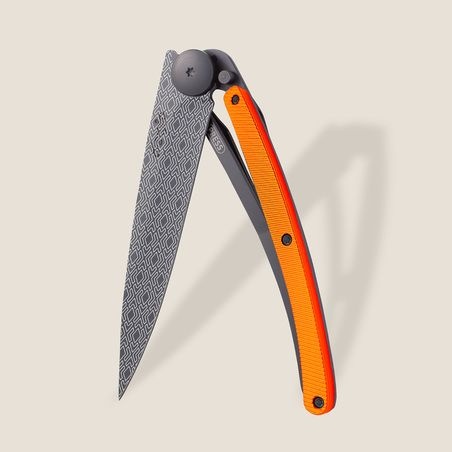 Couteau Deejo 37g - Lame Black - Manche  Aluminium Orange -  Parall�le